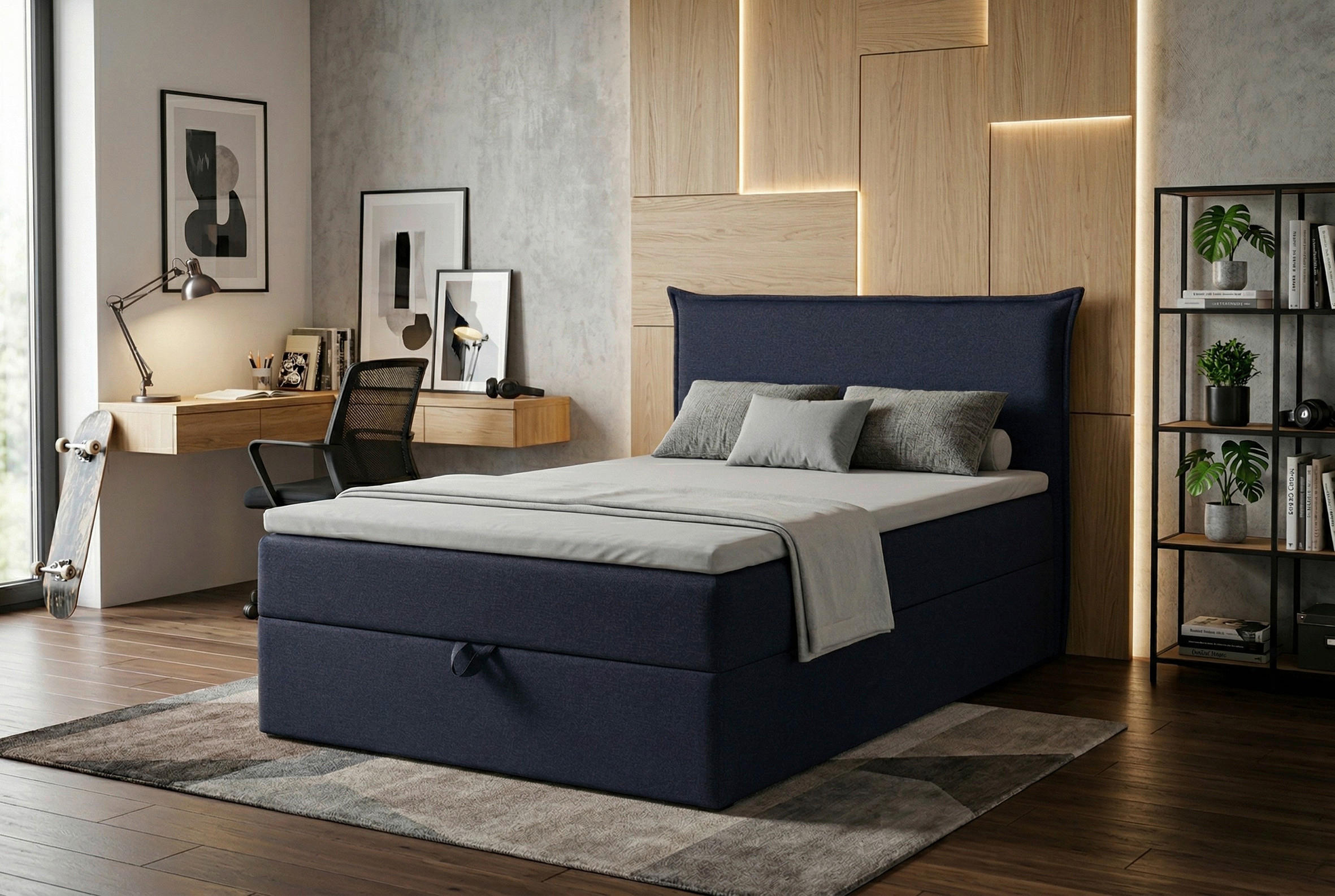 BOXBETT 120/200 cm  in Dunkelblau  - Schwarz/Dunkelblau, MODERN, Holzwerkstoff/Kunststoff (120/200cm) - MID.YOU