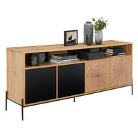 KOMODA S VRATIMA - boja hrasta/crna, Dizajnerski, metal/pločasti materijal (170/74/40cm) - Carryhome