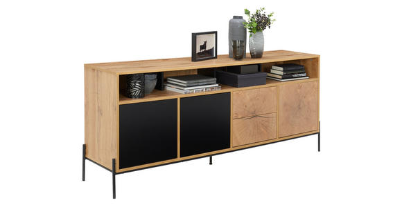 SIDEBOARD Schwarz, Eichefarben  - Eichefarben/Schwarz, Design, Holzwerkstoff/Metall (170/74/40cm) - Carryhome