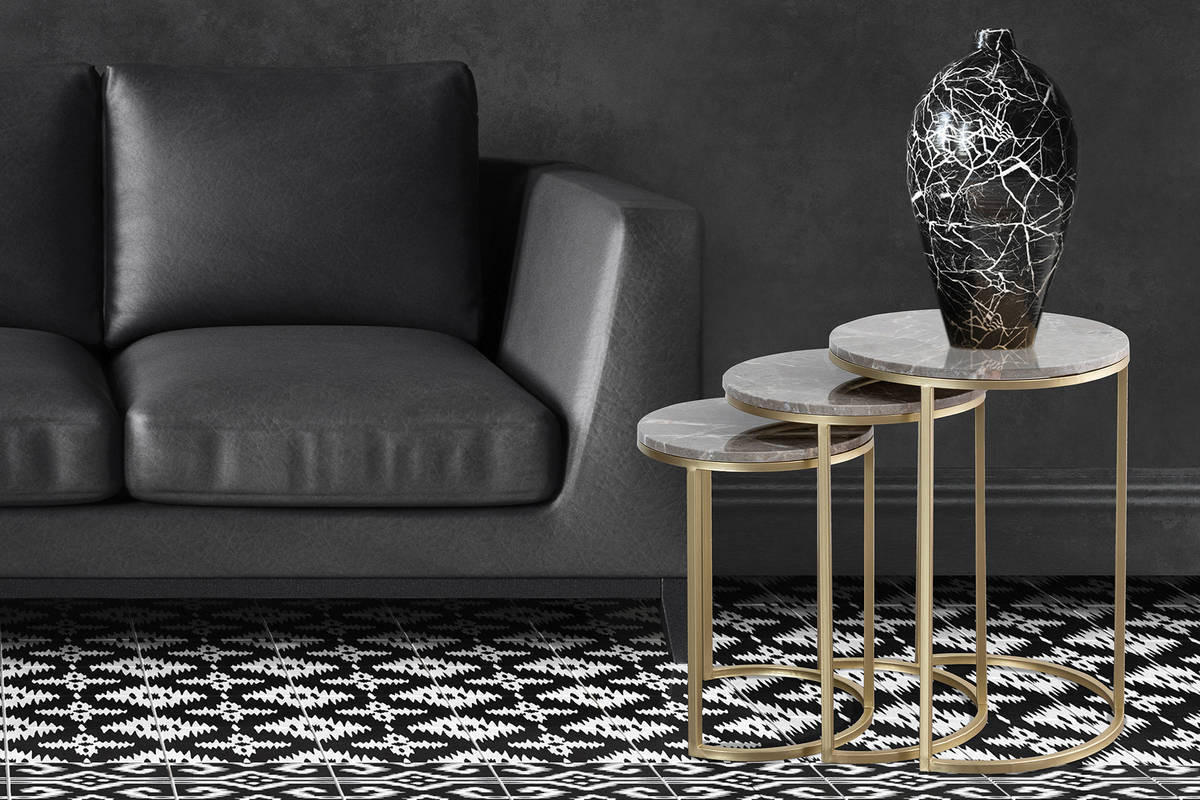 SATZTISCH in Metall, Stein  - Goldfarben/Grau, Trend, Stein/Metall - Kayoom