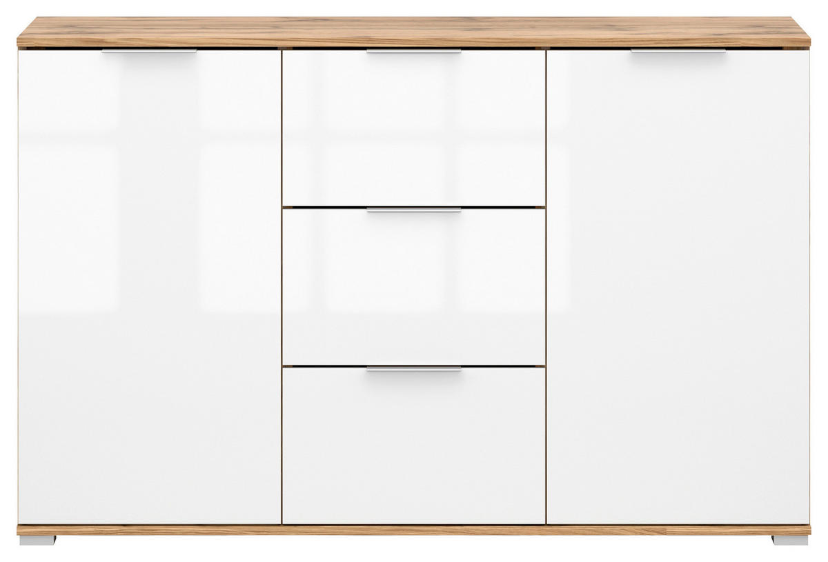 KOMMODE  in 135/86/41 cm  - Weiß Hochglanz/Silberfarben, Design, Holzwerkstoff/Kunststoff (135/86/41cm)