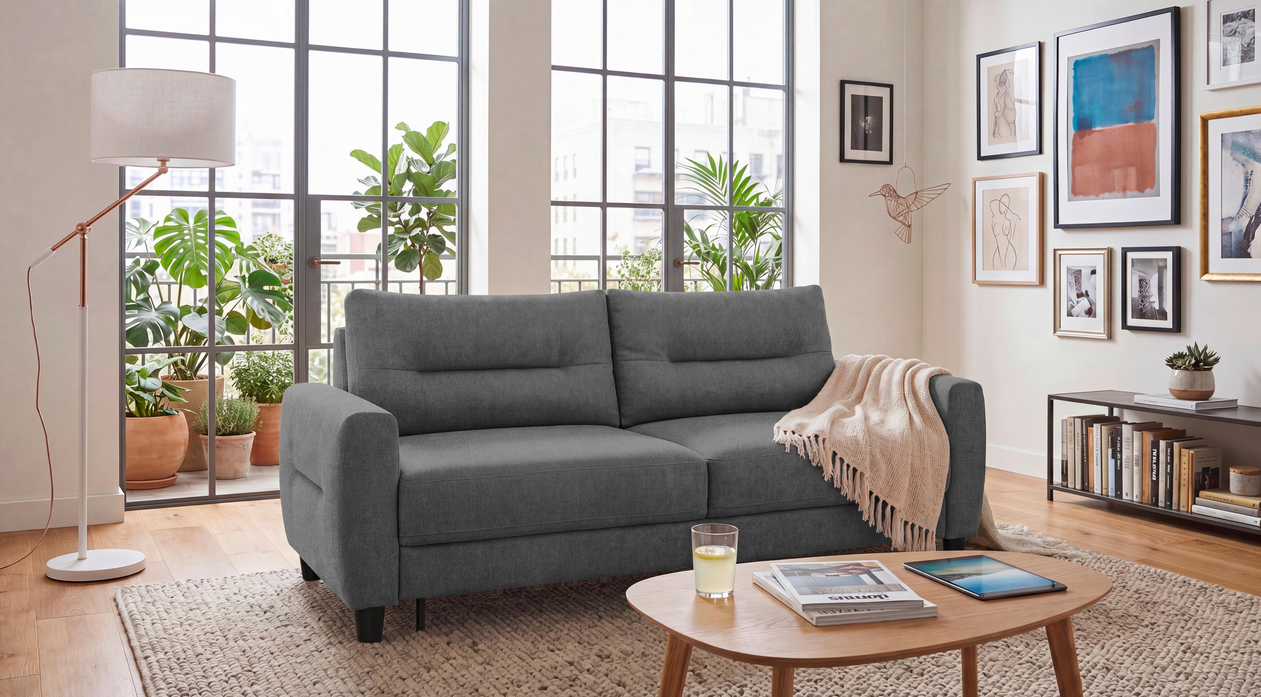 SCHLAFSOFA Webstoff Graphitfarben  - Schwarz/Graphitfarben, Modern, Holz/Textil (192/83/99cm) - MID.YOU