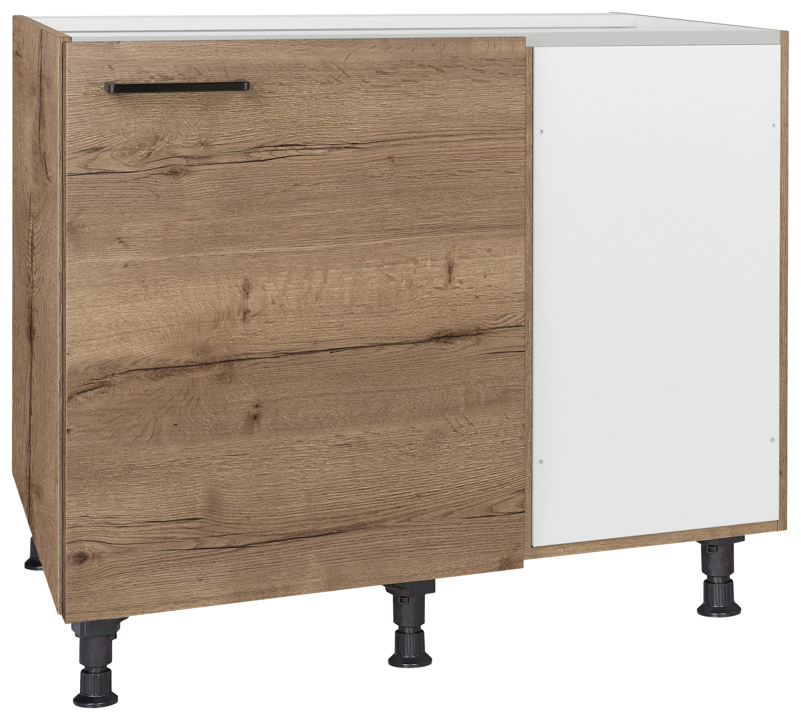 ECKUNTERSCHRANK 125/87/65 cm  - Eiche dunkel/Schwarz, MODERN, Holzwerkstoff/Metall (125/87/65cm) - Nobilia