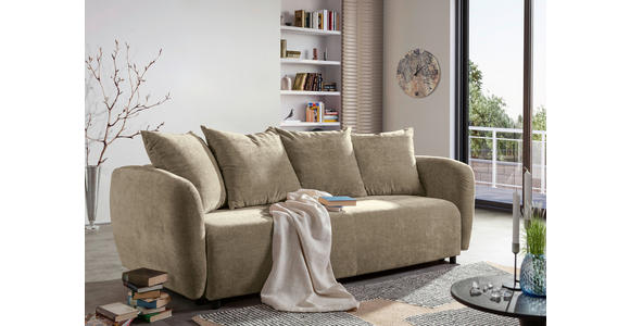 SCHLAFSOFA mit Liegefunktion, Schlafen auf Sitzhöhe, Rücken echt Flachgewebe Beige - Beige/Schwarz, KONVENTIONELL, Kunststoff/Textil (250/74/108cm) - Carryhome