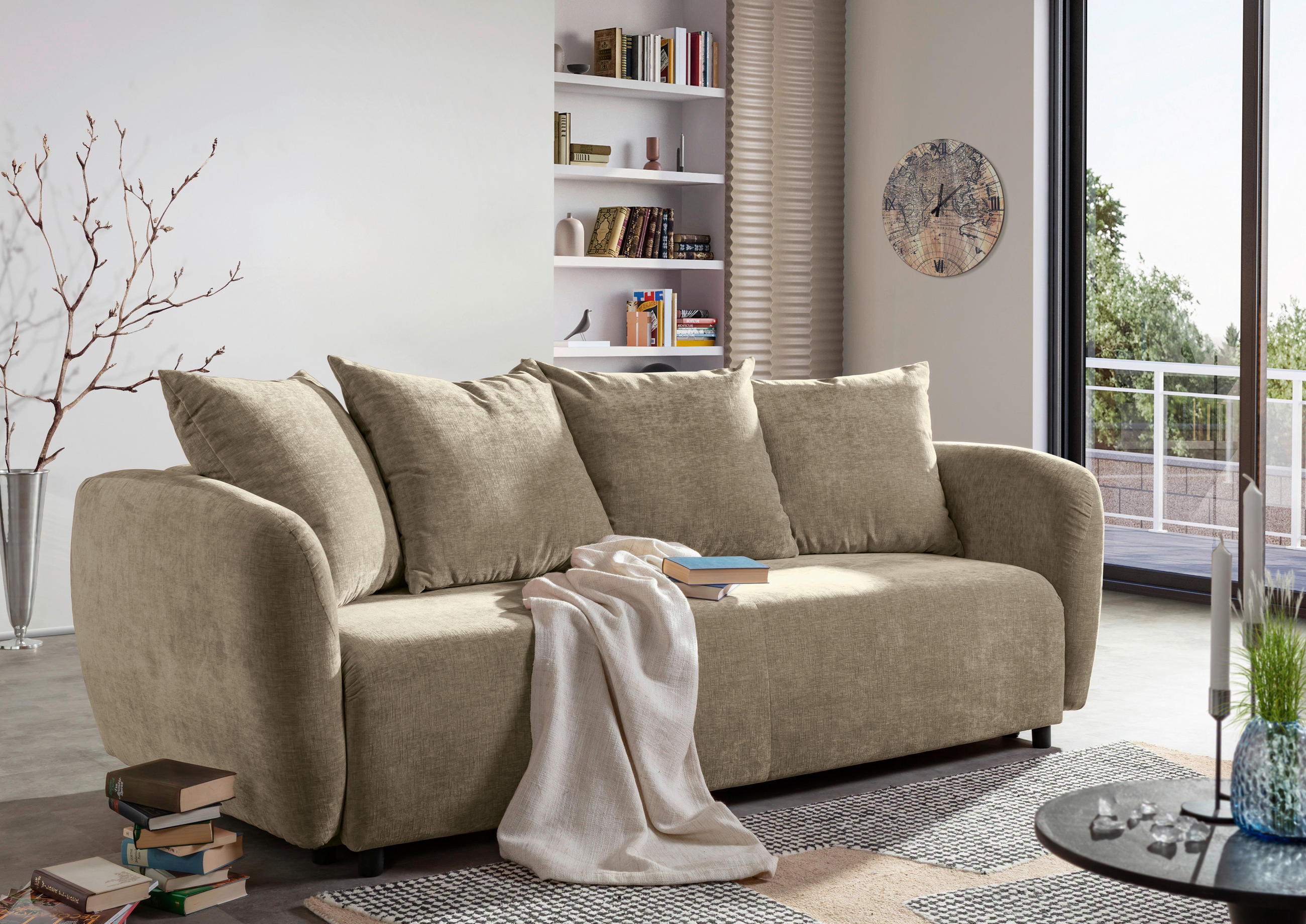 SCHLAFSOFA Flachgewebe Beige  - Beige/Schwarz, KONVENTIONELL, Kunststoff/Textil (250/74/108cm) - Carryhome