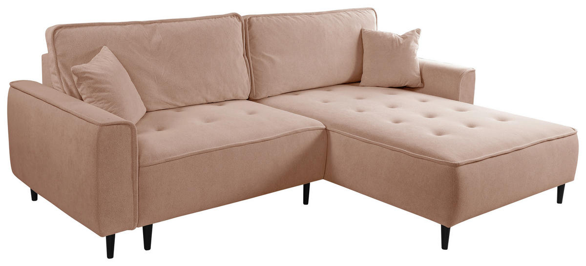 ECKSOFA in Flachgewebe Rosa  - Schwarz/Rosa, Design, Holz/Textil (263/183cm) - MID.YOU