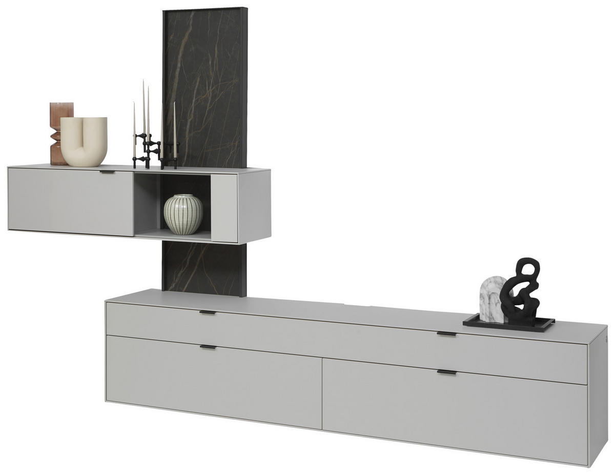 WOHNWAND  in Hellgrau  306/204,9/45,2 cm  - Hellgrau, Design, Glas/Keramik (306/204,9/45,2cm) - Dieter Knoll