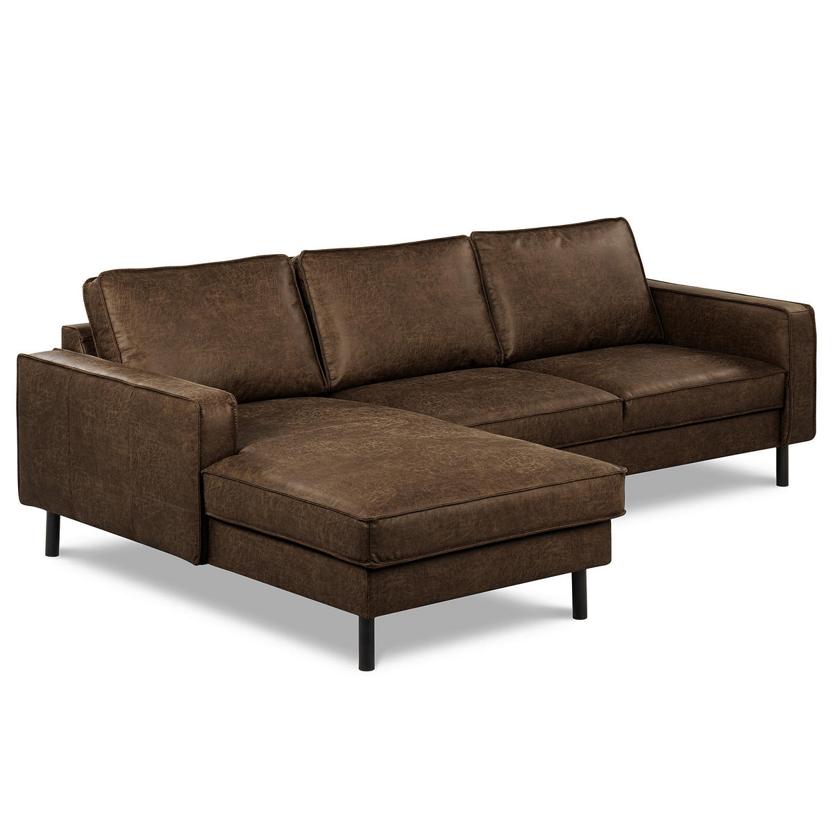 ECKSOFA Dunkelbraun Echtleder Lederlook Bettkasten, Schlaffunktion, Rücken echt  - Dunkelbraun/Schwarz, Design, Leder/Textil (166/238cm) - Livetastic