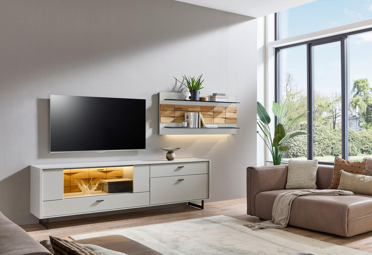 LOWBOARD  in 223,8/69,6/46,4 cm  - Kaschmir/Eichefarben, Design, Glas/Holz (223,8/69,6/46,4cm) - Novel