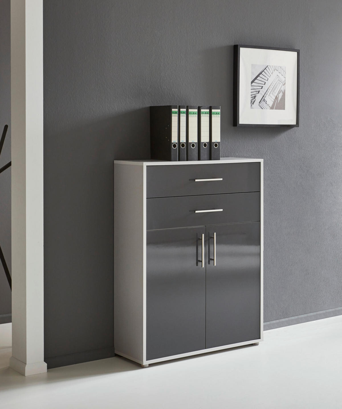 AKTENSCHRANK 253,2/113,6/33 cm  - Anthrazit Hochglanz/Grau, MODERN, Holzwerkstoff (253,2/113,6/33cm) - MID.YOU