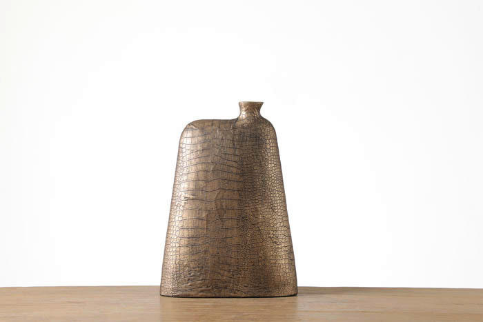 VÁZA  - sötétbarna/arany, Design, műanyag (40/8/29cm)