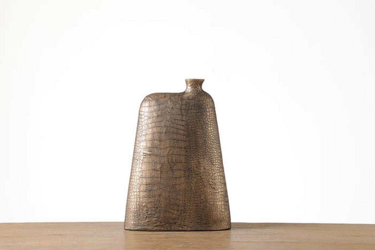 VÁZA  - sötétbarna/arany, Design, műanyag (40/8/29cm)