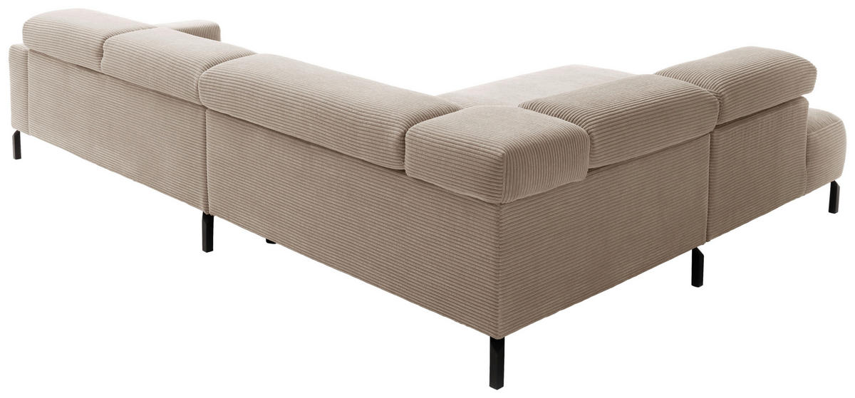 ECKSOFA inkl. Funktion in Cord Taupe  - Taupe/Schwarz, Modern, Textil/Metall (219/309cm) - Pure Home Lifestyle