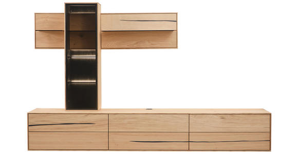 WOHNWAND 3-teilig  in Braun, Schwarz, Eichefarben  280/195/50 cm  - Eichefarben/Schwarz, Natur, Glas/Holz (280/195/50cm) - Waldwelt