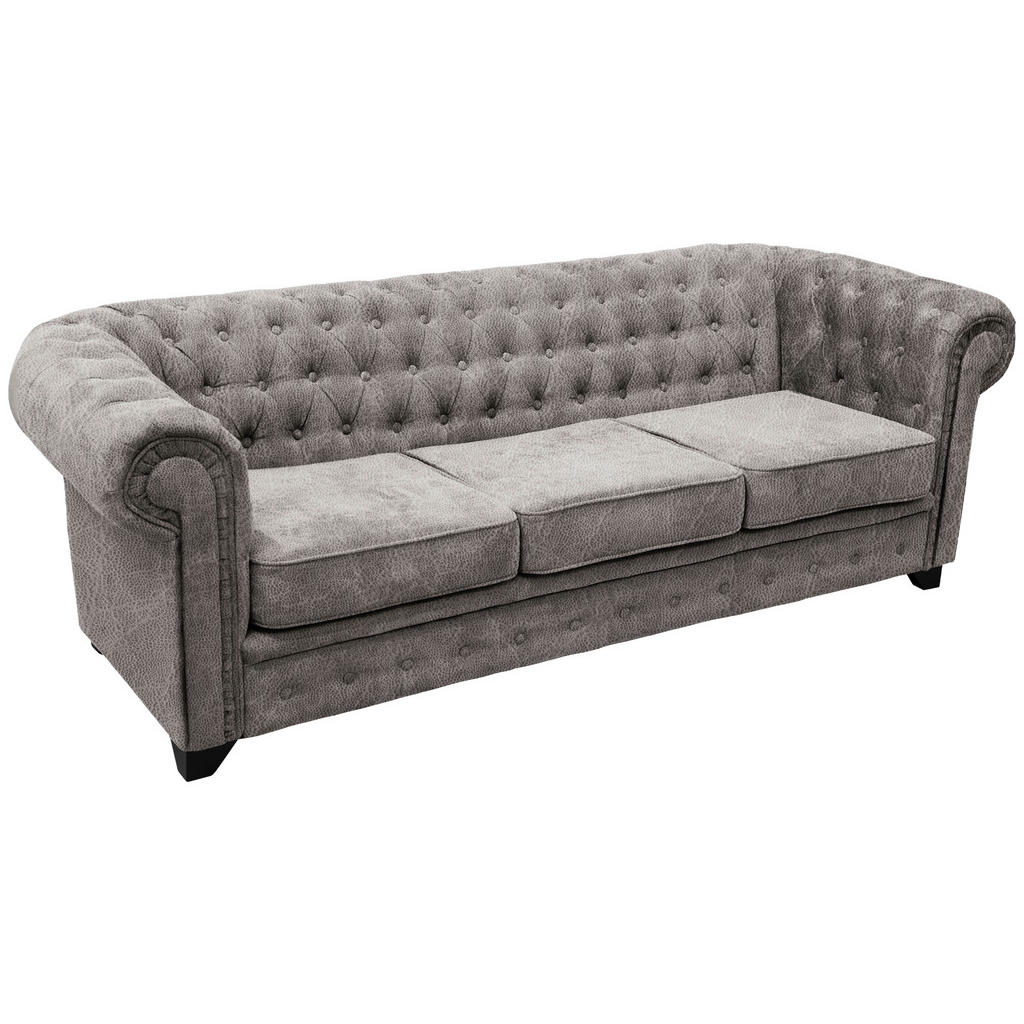 Livetastic SEDAČKA CHESTERFIELD, kompozitné drevo, drevo, textil, sivá