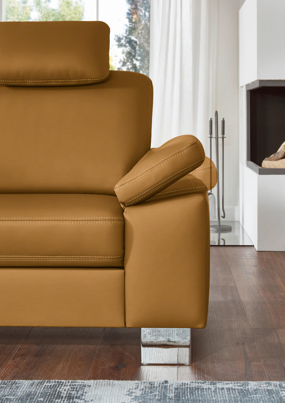 ECKSOFA  in Echtleder Senfgelb  235/248 cm  - Senfgelb/Alufarben, Design, Leder/Metall (235/248cm) - Beldomo Premium