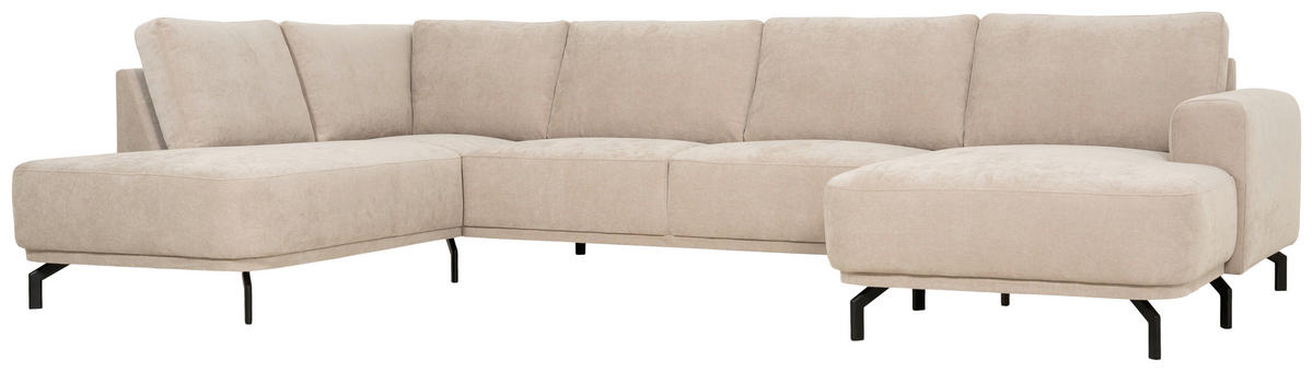 SOFFA i flatväv cappuccino  - cappuccino/svart, Klassisk, metall/trä (338/83/198cm) - Best Price