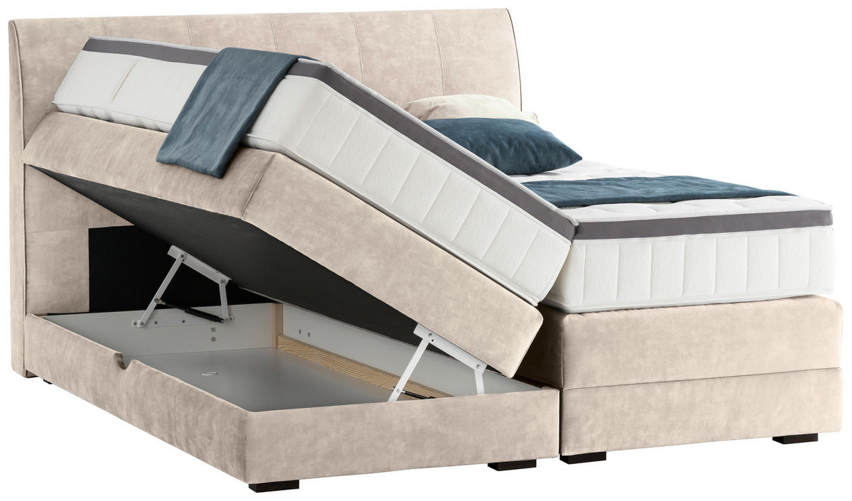 BOXSPRINGBETT 180/200 cm  in Greige  - Wengefarben/Greige, Konventionell, Holz/Textil (180/200cm) - Novel