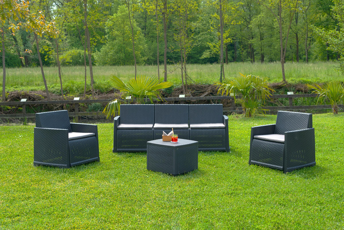 GARTENSET  9-teilig  - Anthrazit/Grau, Modern, Kunststoff