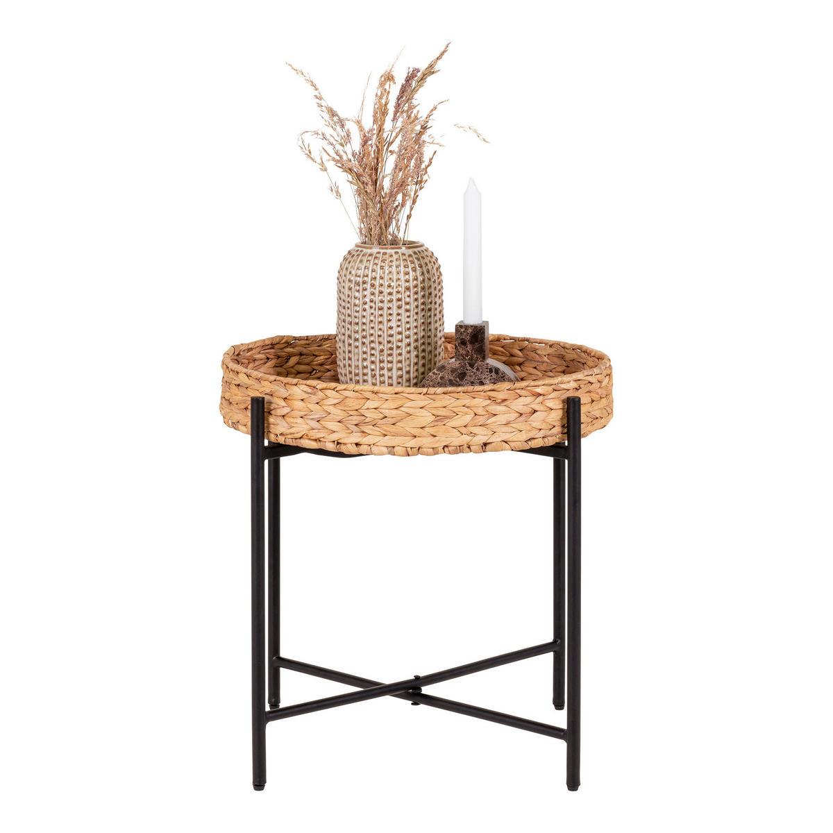 BEISTELLTISCH in Metall, Naturmaterialien  - Schwarz/Braun, Design, Naturmaterialien/Metall (50/48.5/50cm)