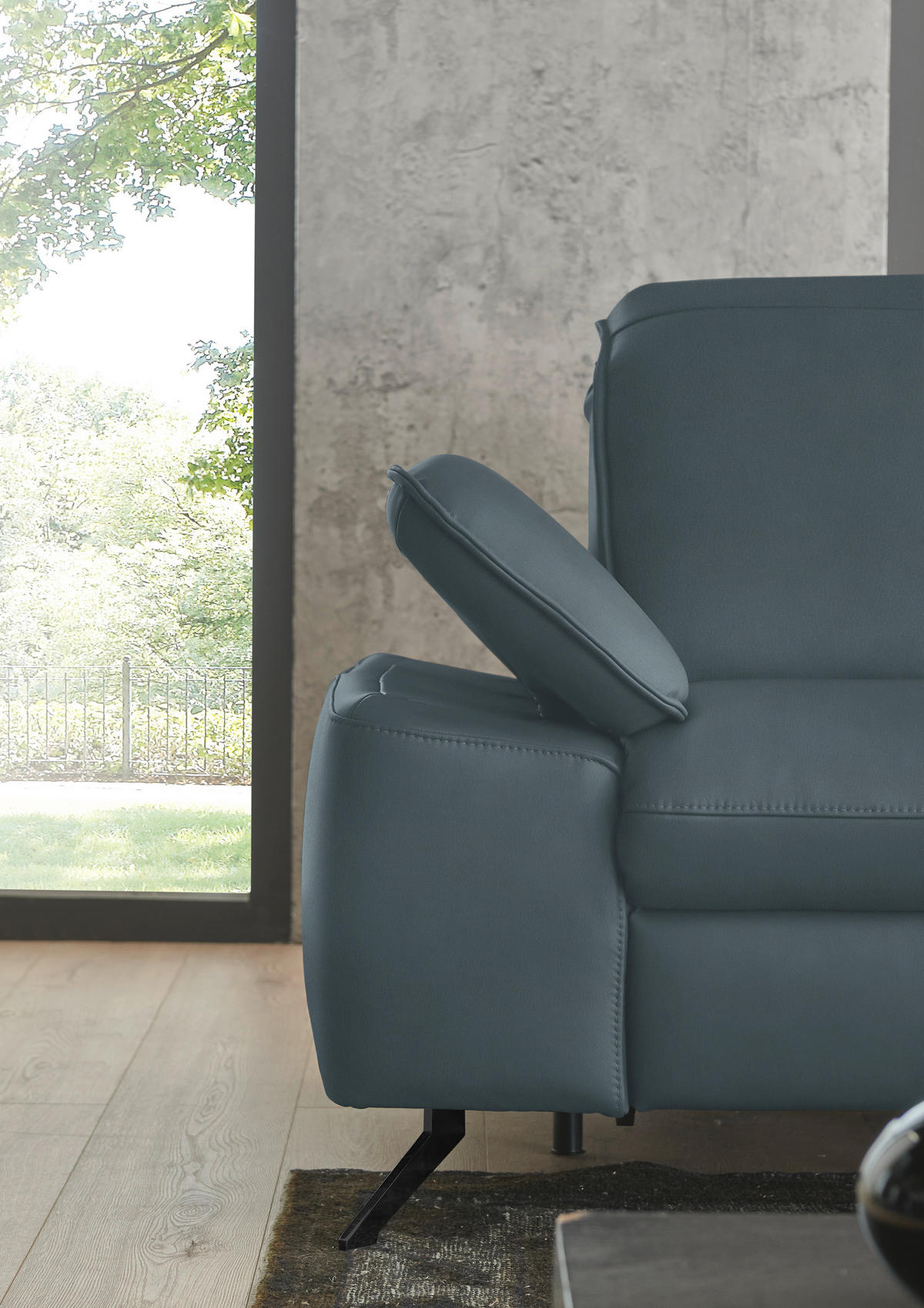 ECKSOFA  Echtleder Blaugrau  - Blaugrau/Schwarz, Design, Leder/Metall (307/169cm) - Beldomo Premium