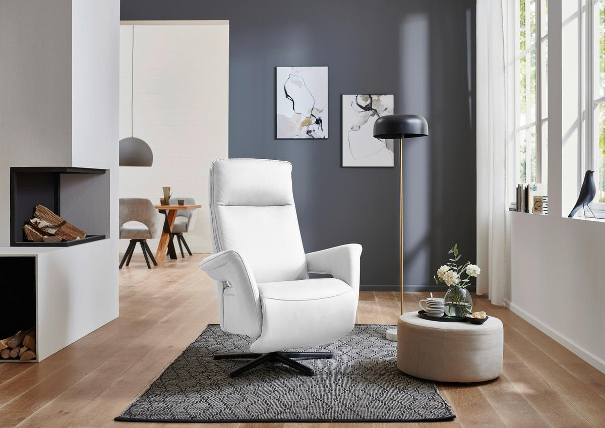 RELAXSESSEL in Leder Weiss  - Weiss/Schwarz, Design, Leder/Metall (83/112/87-174cm) - Valdera