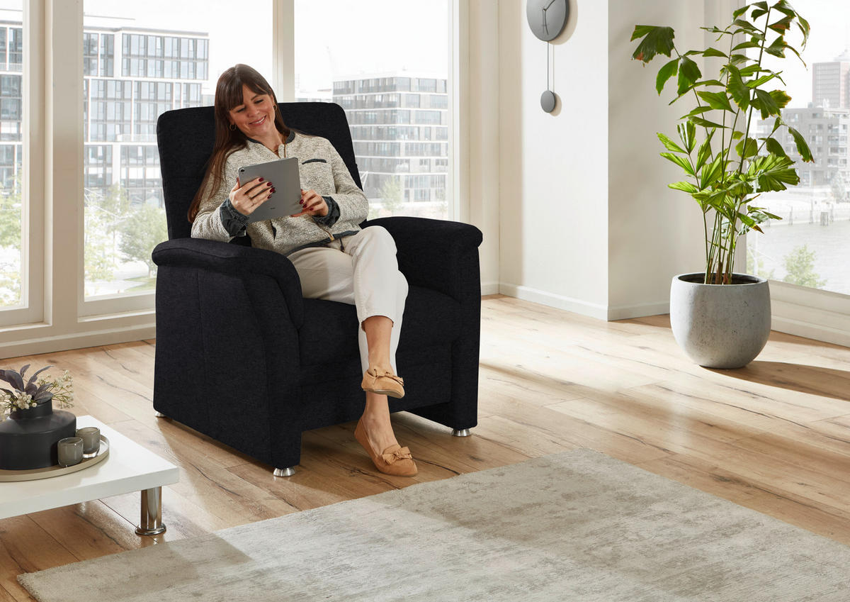 SESSEL Flachgewebe Anthrazit  - Anthrazit/Alufarben, Konventionell, Textil/Metall (90/100/89cm) - Beldomo Comfort