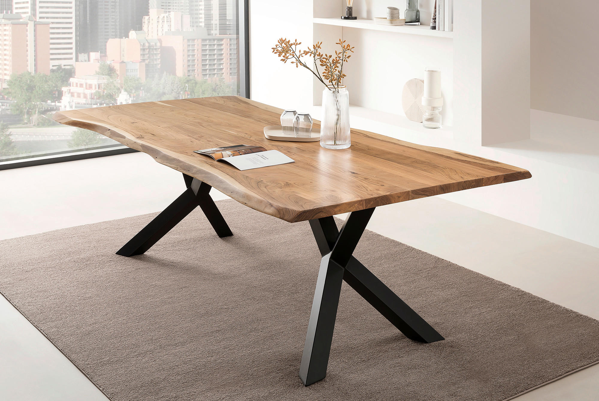 ESSTISCH in Holz 200/100/76,5 cm  - Schwarz/Naturfarben, MODERN, Holz/Metall (200/100/76,5cm) - Livetastic