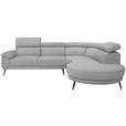 ECKSOFA in Velours Hellgrau  - Hellgrau/Schwarz, Design, Textil/Metall (299/264cm) - Novel