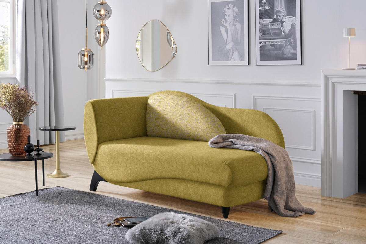 RÉCAMIERE in Webstoff Hellgrün  - Schwarz/Hellgrün, Modern, Holz/Textil (171-190/87/84cm) - Joka