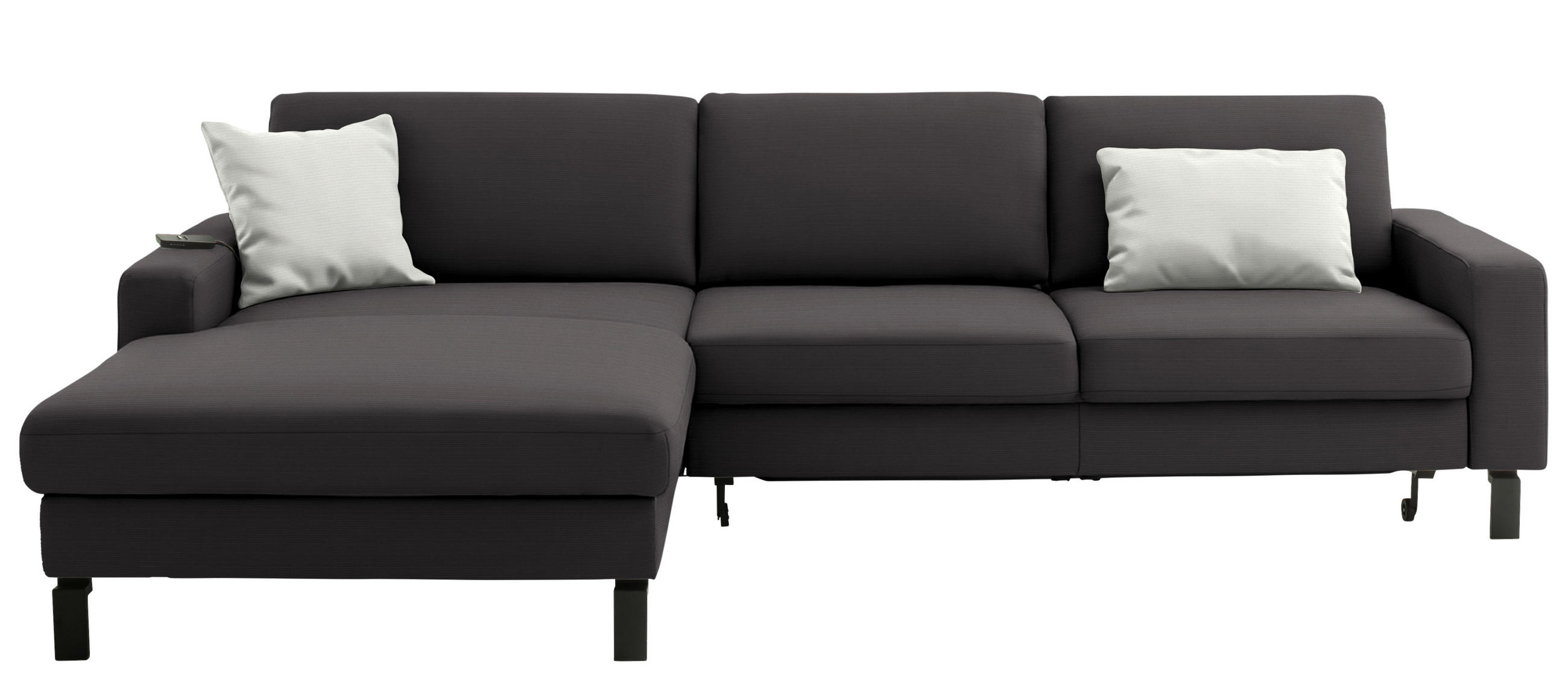 ECKSOFA  in Cord Dunkelbraun Rücken echt, Sitztiefenverstellung  185/298 cm  - Dunkelbraun/Schwarz, Design, Textil/Metall (185/298cm) - Pure Home Lifestyle