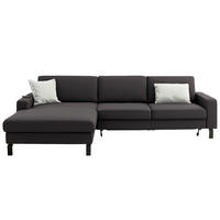 ECKSOFA  in Cord Dunkelbraun Rücken echt, Sitztiefenverstellung  185/298 cm  - Dunkelbraun/Schwarz, Design, Textil/Metall (185/298cm) - Pure Home Lifestyle