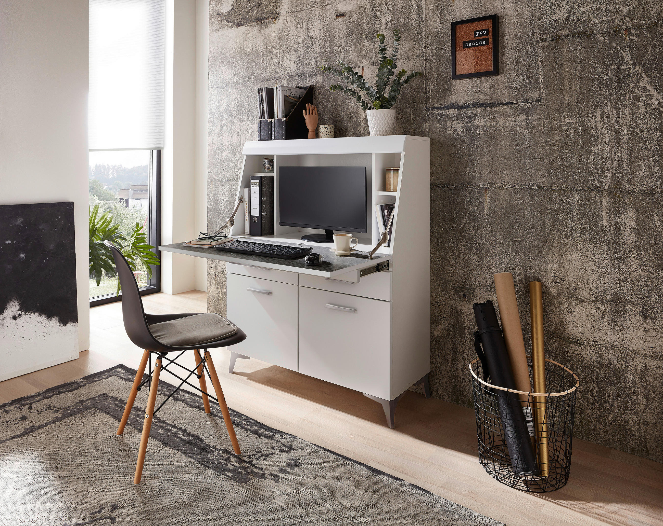 SEKRETÄR  Kabeldurchlass, Stauraum  - Schwarz/Alufarben, LIFESTYLE, Holzwerkstoff/Kunststoff (98/124/42cm) - Carryhome