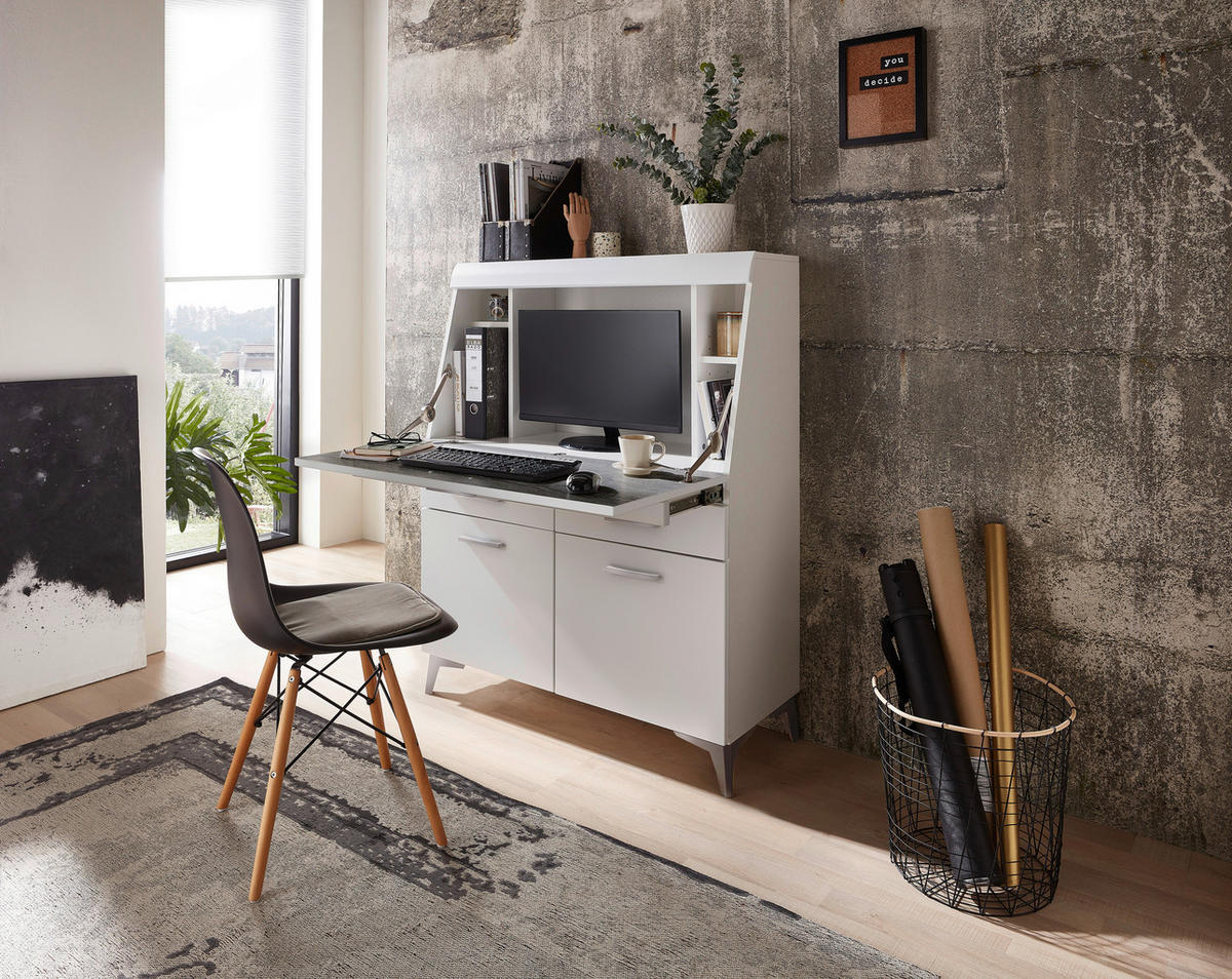 SEKRETÄR  Kabeldurchlass, Stauraum  - Schwarz/Alufarben, LIFESTYLE, Holzwerkstoff/Kunststoff (98/124/42cm) - Carryhome