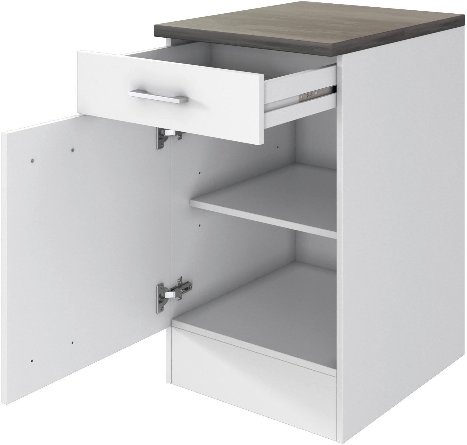 KÜCHENUNTERSCHRANK 50/85/60 cm in Weiß - Graubraun/Alufarben, KONVENTIONELL, Holzwerkstoff/Kunststoff (50/85/60cm) - FlexWell
