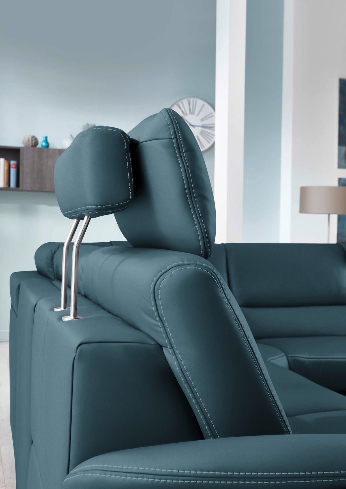 ECKSOFA in Echtleder Blau  - Blau/Beige, Design, Leder/Metall (288/249cm) - Beldomo Premium