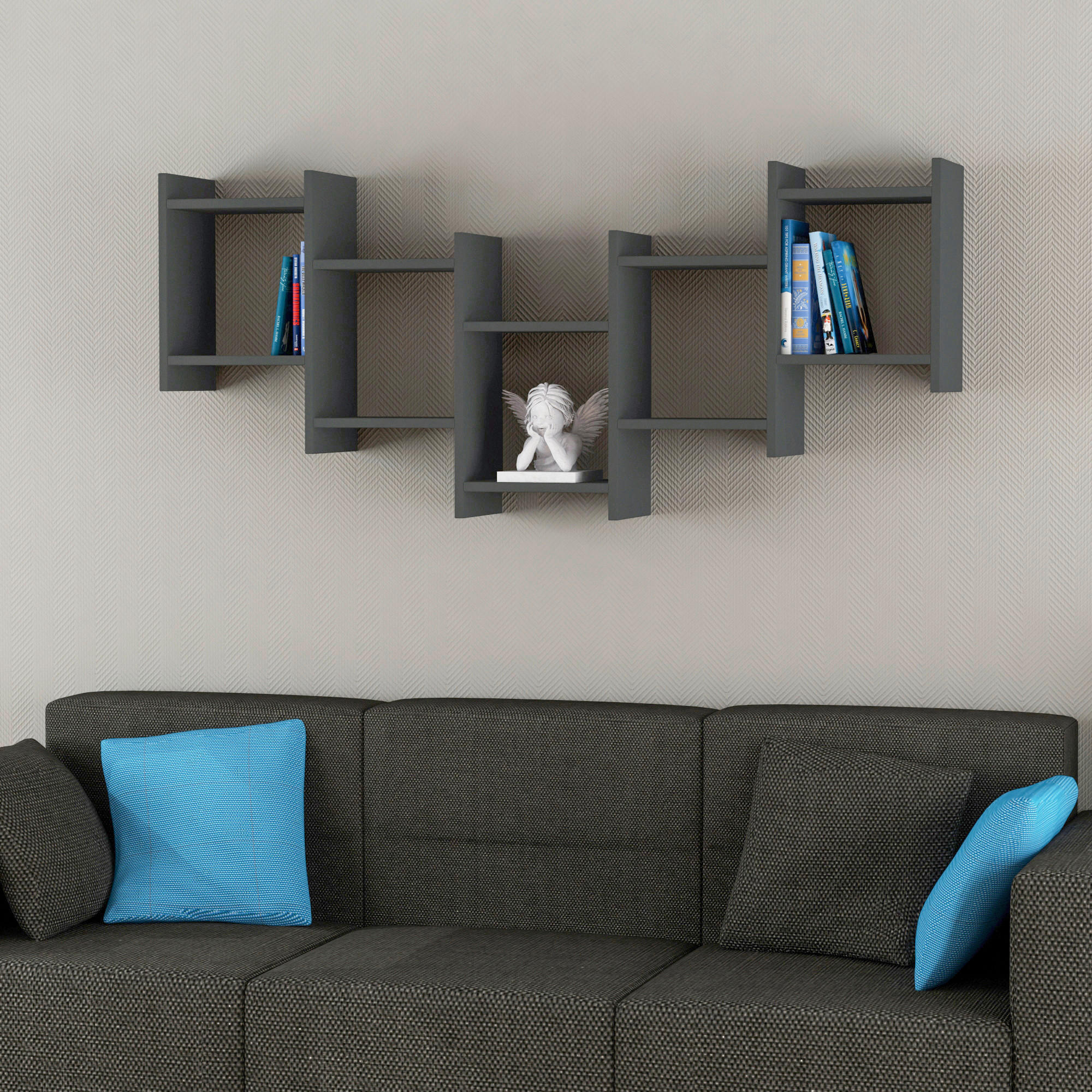 VÄGGHYLLPLAN 151/64/20 cm  - antracit, Design, trämaterial (151/64/20cm) - Livetastic