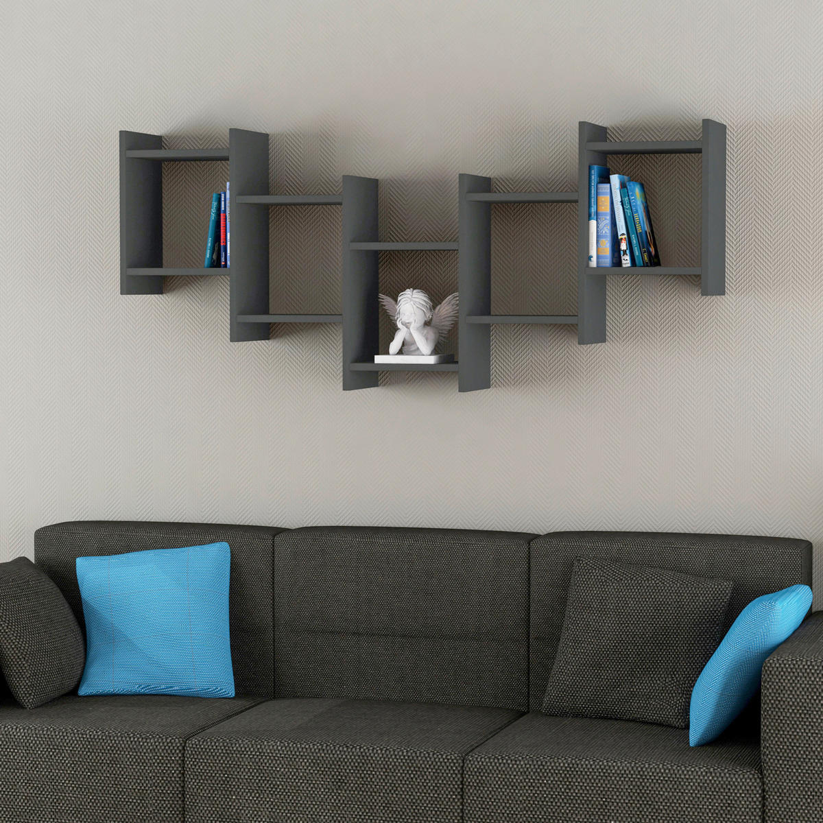 VÄGGHYLLPLAN 151/64/20 cm  - antracit, Design, trämaterial (151/64/20cm) - Livetastic