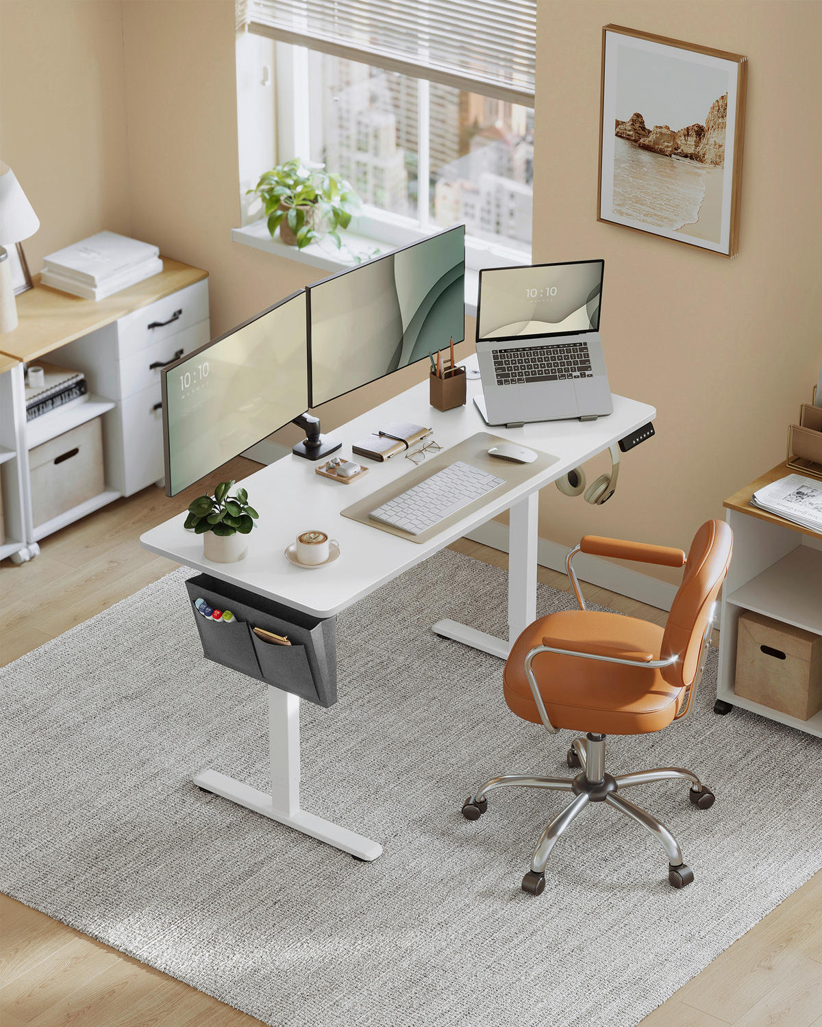PC STÔL, biela, 140/60/72-120 cm - biela, Basics, kov/kompozitné drevo (140/60/72-120cm) - Boxxx