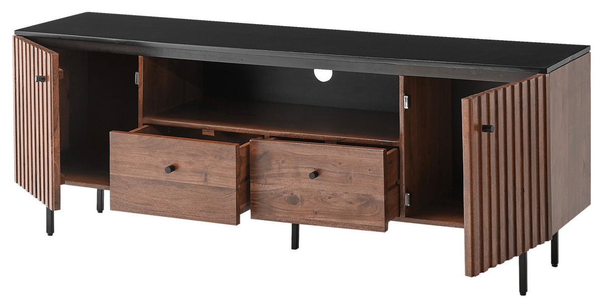 NÍZKÁ KOMODA, akácie, barvy vlašských ořechů, černá, 165/65/40 cm - černá/barvy vlašských ořechů, Lifestyle, kov/dřevo (165/65/40cm) - MID.YOU