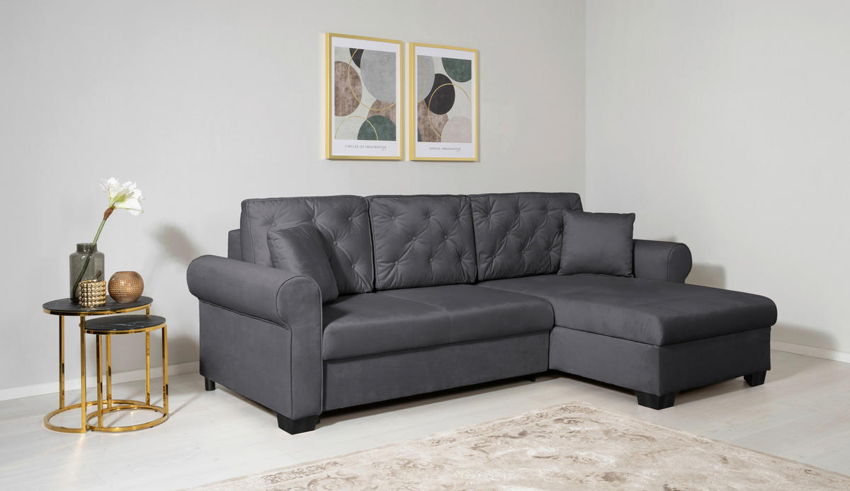 ECKSOFA in Dunkelgrau  - Dunkelgrau/Buchefarben, Design, Holz/Textil (266/161cm) - MID.YOU