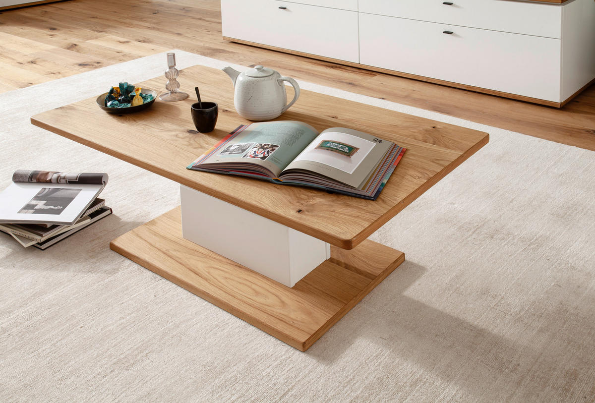COUCHTISCH Asteiche furniert 110/65/45 cm rechteckig Weiß, Eichefarben  - Eichefarben/Weiß, Natur, Holz/Holzwerkstoff (110/65/45cm) - Novel