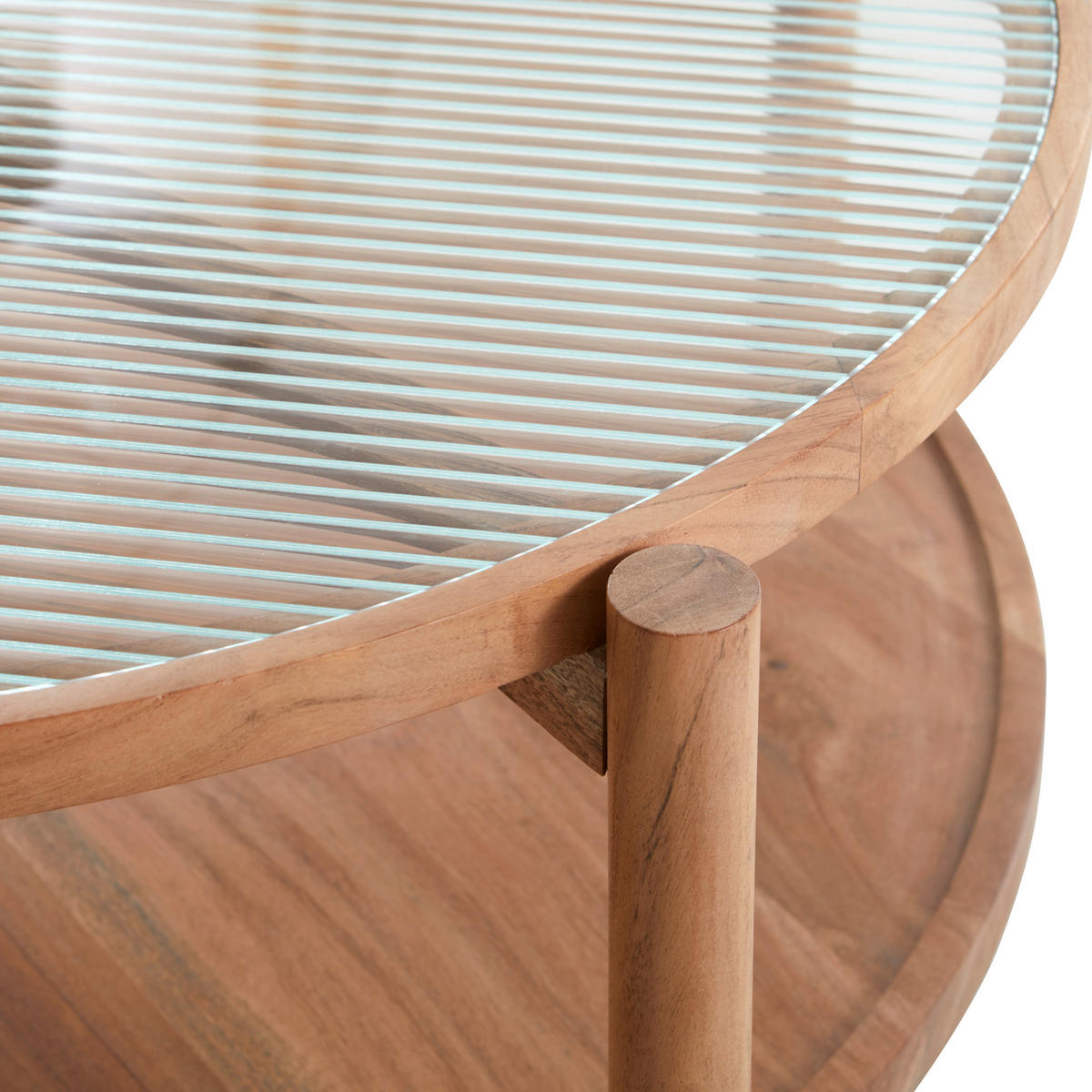 COUCHTISCH Akazie massiv ESG 85/40/85 cm rund Akaziefarben  - Akaziefarben, Natur, Glas/Holz (85/40/85cm) - Livetastic