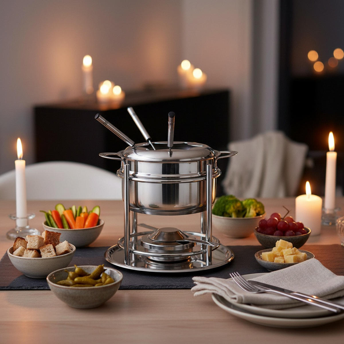 FONDUESET  - Edelstahlfarben, Basics, Metall (23/23/20cm) - moHA!