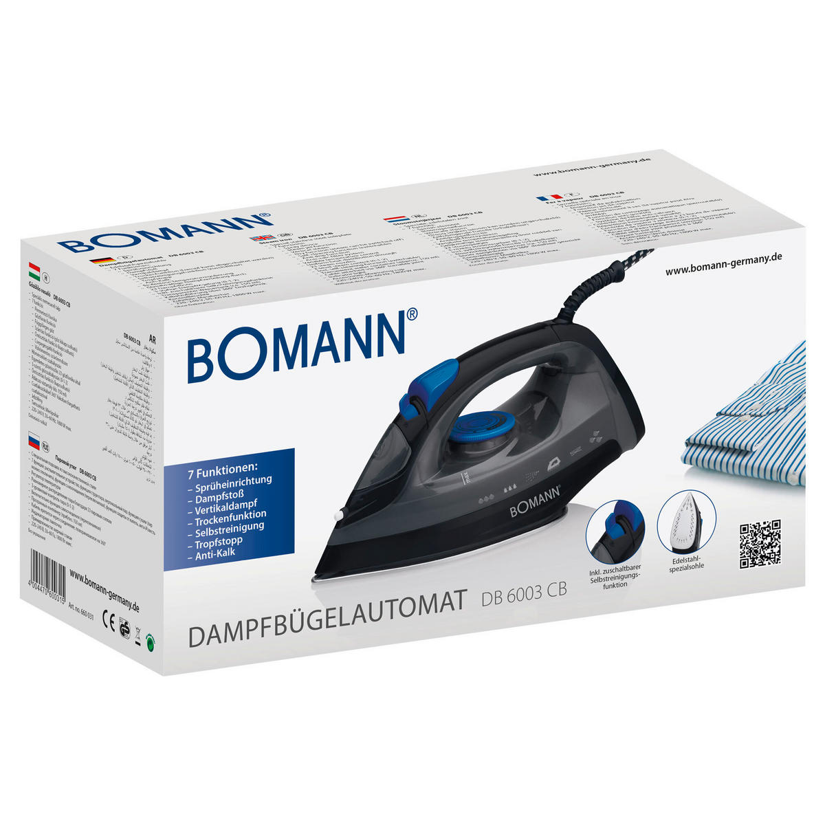 DAMPFBÜGELEISEN   - Blau/Schwarz, Basics, Kunststoff/Metall (26,5/14/11cm) - Bomann