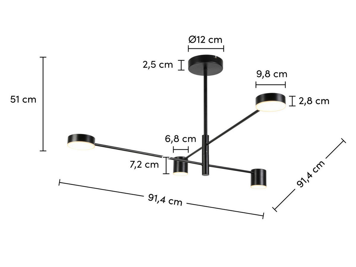 HÄNGELEUCHTE 91,4/91,4/51 cm  - Schwarz, Design, Kunststoff/Metall (91,4/91,4/51cm) - Collet's Monde