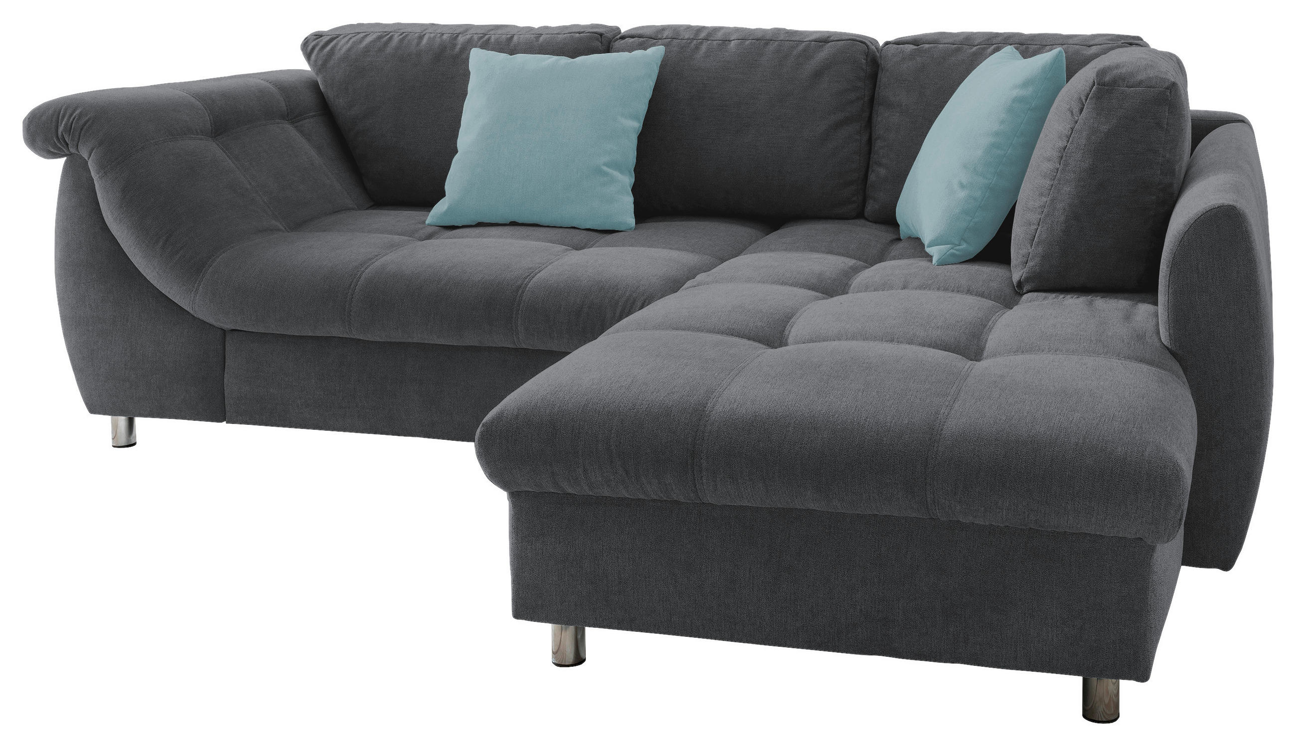 ECKSOFA Anthrazit, Pastellblau Mikrofaser - Chromfarben/Pastellblau, Design, Textil (250/190cm) - Livetastic