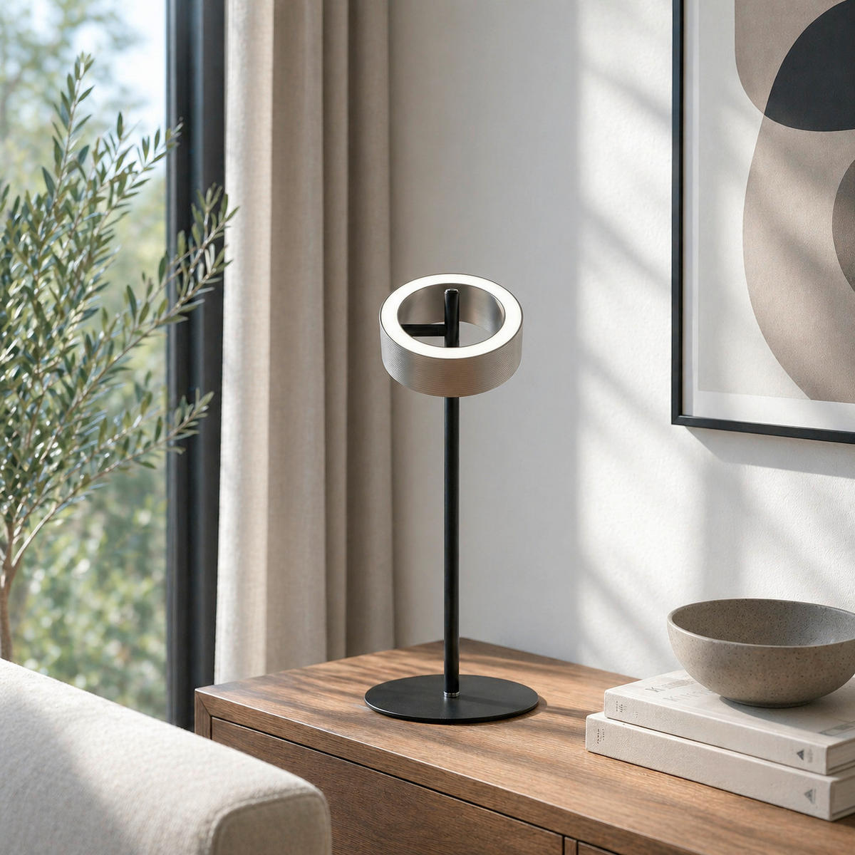 LED-TISCHLEUCHTE - Schwarz/Braun, Design, Metall (15/45cm) - Brilliant