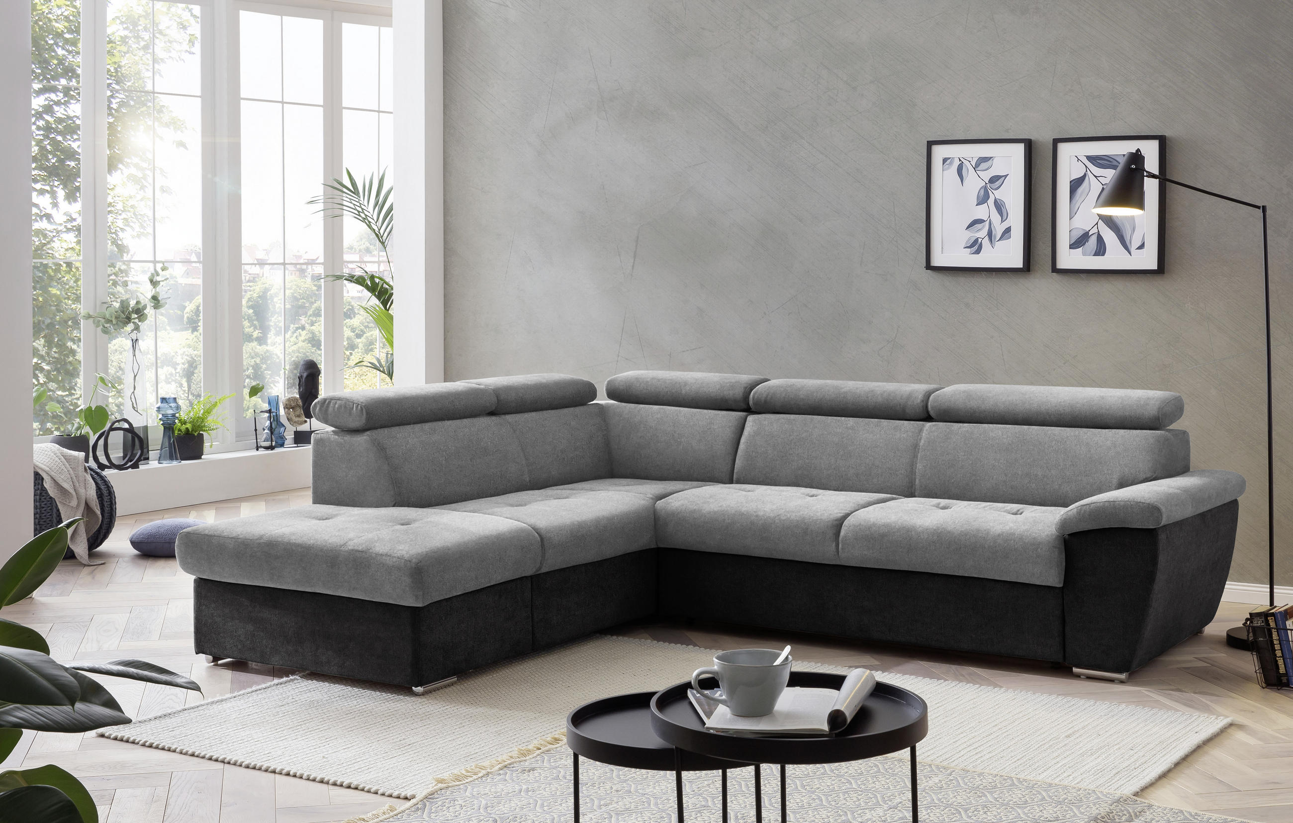 ECKSOFA Grau, Schwarz Mikrofaser  - Chromfarben/Schwarz, Design, Textil/Metall (216/262cm) - Livetastic