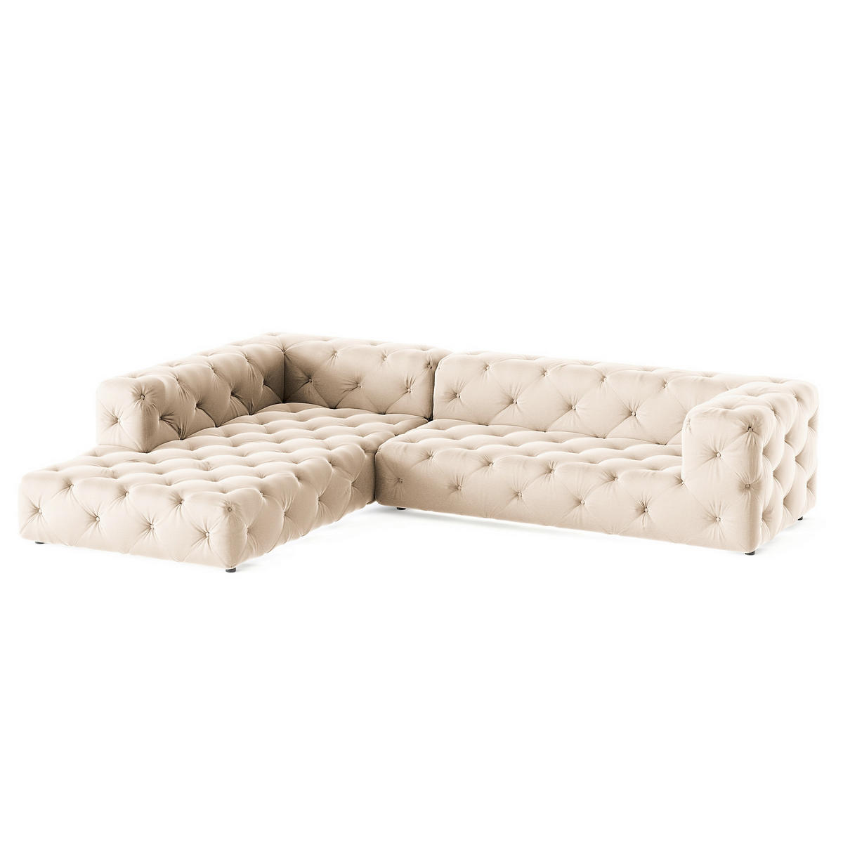 ECKSOFA Fresco in Samt Creme  228/325 cm  - Creme/Schwarz, Design, Kunststoff/Textil (228/325cm) - P & B